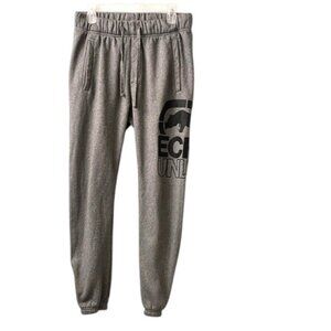 Ecko Unlimited Gray Fleece Lined Joggers Drawstring Waist Pockets Logos